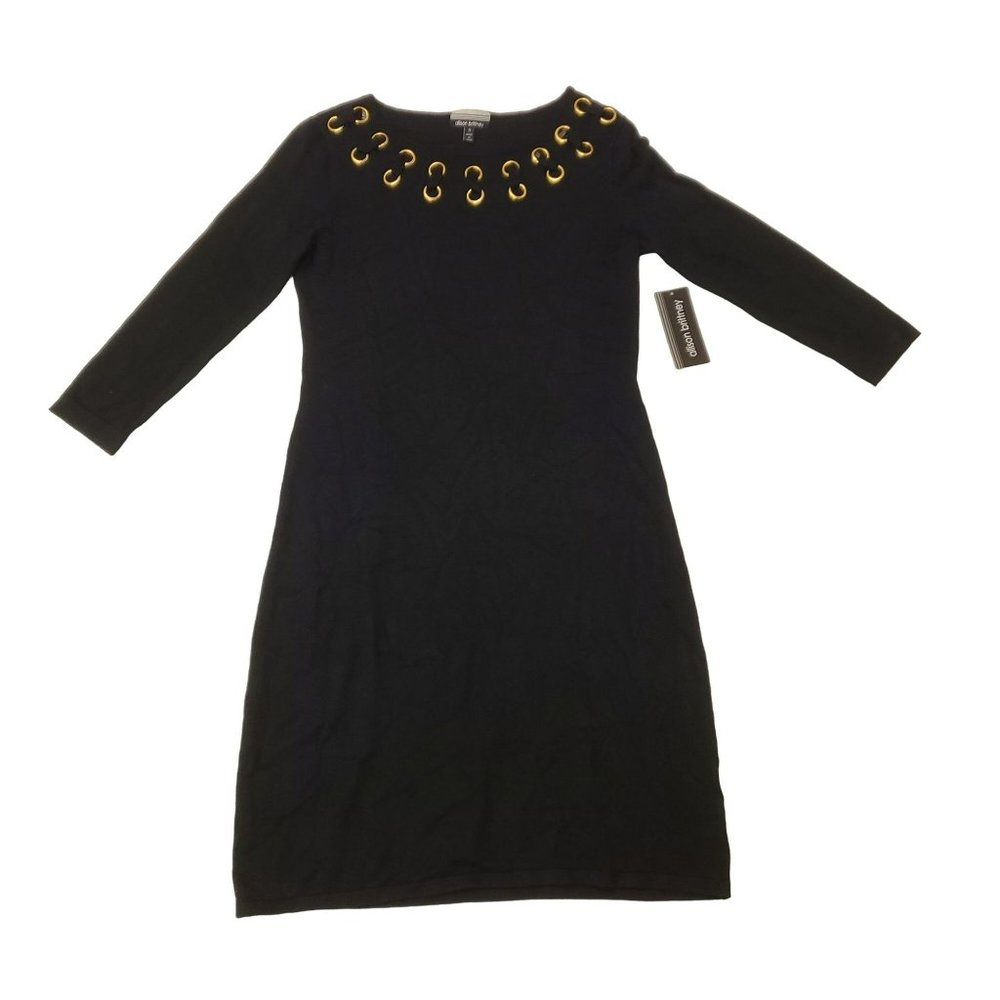 Allison Brittney Sweater Dress Midi Longsleeve Knit Gold Eyelet Women Small NWT
